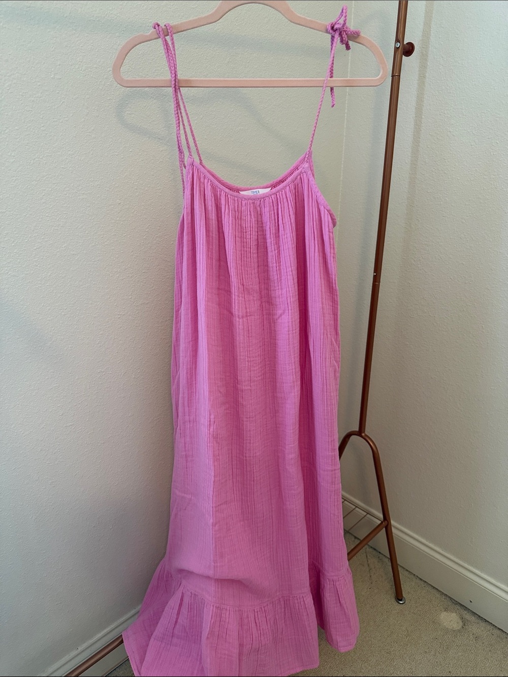 Time and Tru Lightweight Pink Gauze Spaghetti-Strap Midi Dress